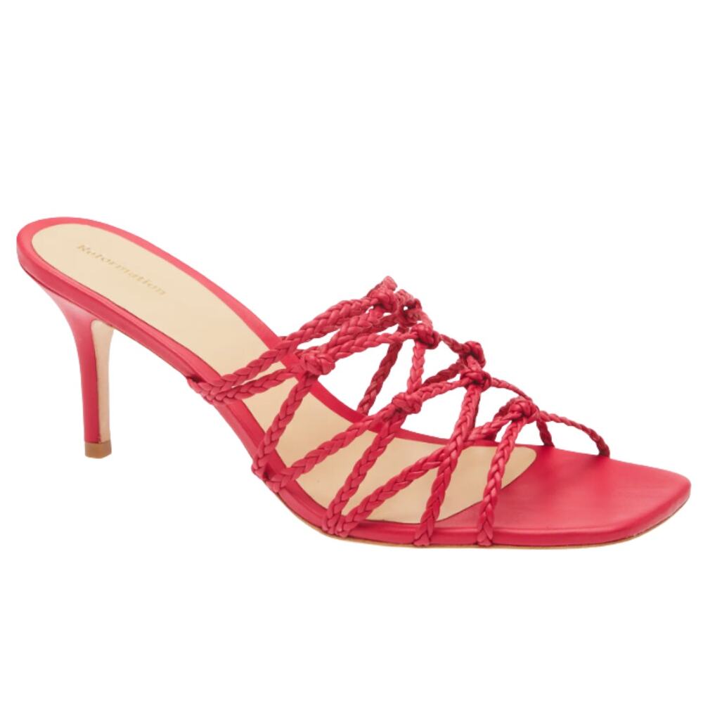 Reformation Mylo Leather Knotted Sandals NEW Braided Square Toe Pink Heeled 8